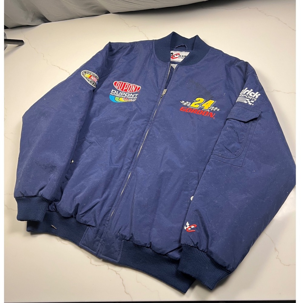 Chase Authentics Racing Jacket Mens XL Jeff Gordon 24 DuPont Navy Blue Bomber